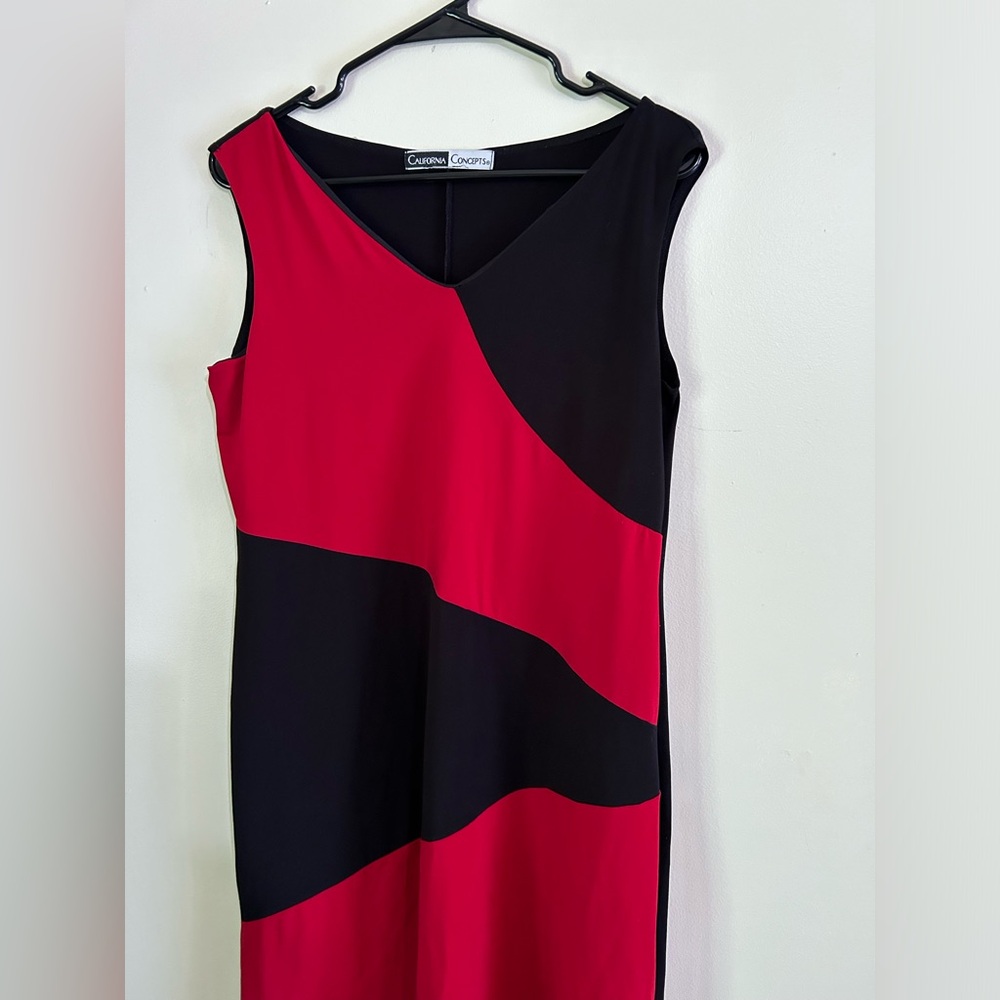 California Concepts Asymmetrical Red and Black Dress